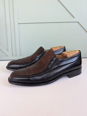 Mezlan Black and Brown Leather Slip-On Loafers